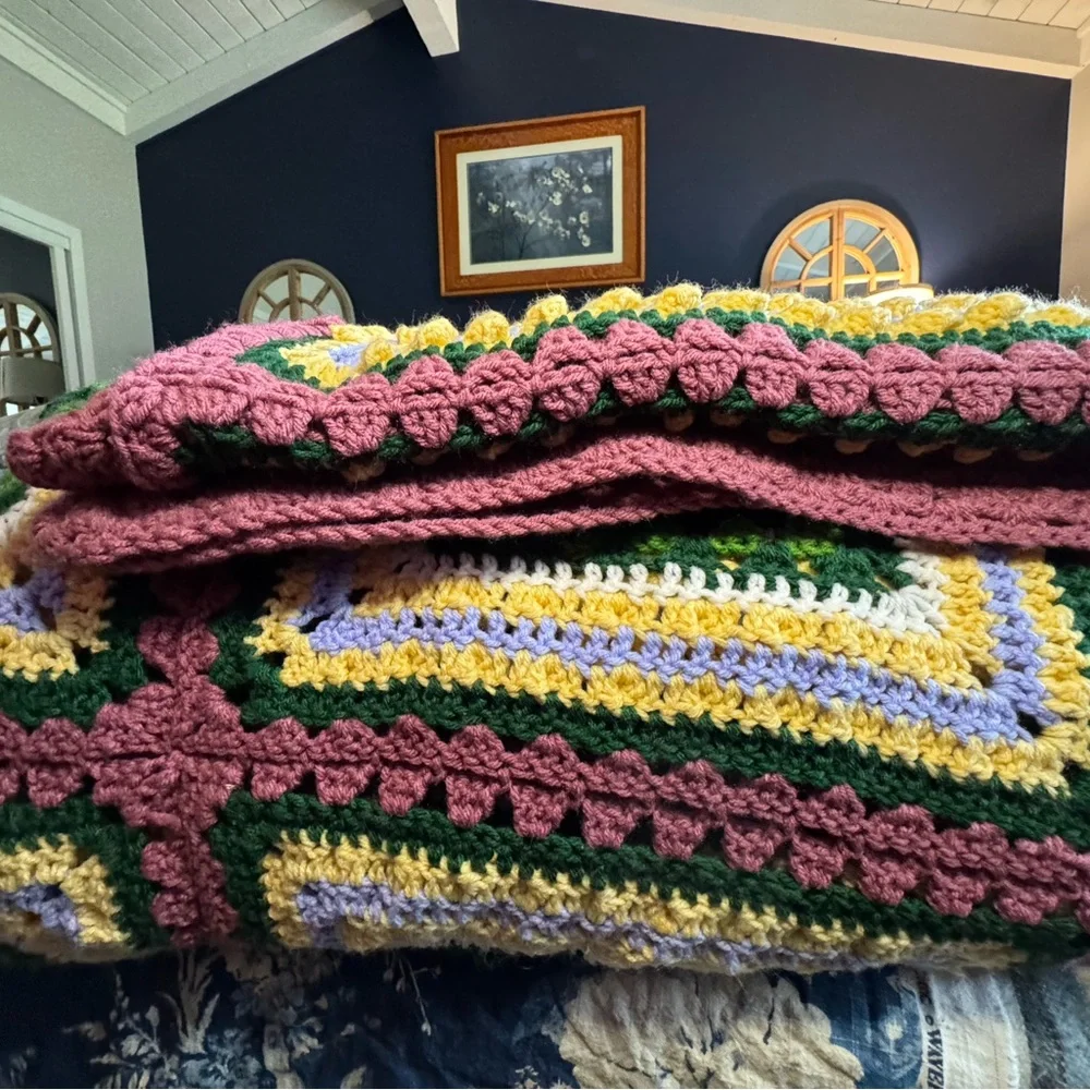 RARE Circa 1980’s Massive Crochet Comforter and Matching Pillow Shams